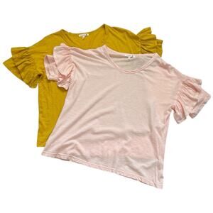 Sundry Bundle Of Two Ruffle Sleeve Tees Womens Small Peach & Yellow Pima Cotton